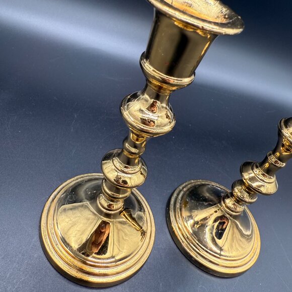 Vintage Brass Candlestick Holders with Square Base 6" Made in England - Set of 2 - Picture 2 of 7